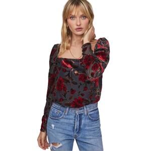 ASTR The Label Demetria Floral Velvet Bodysuit Size XS
